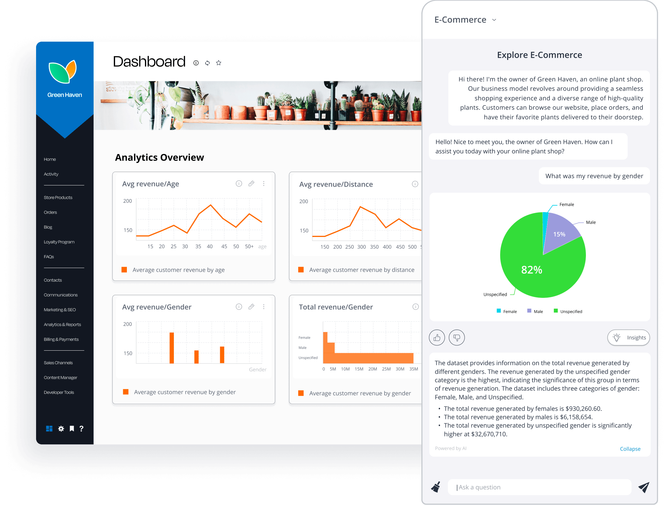 A composable analytics chatbot can provide embedded conversational analytics